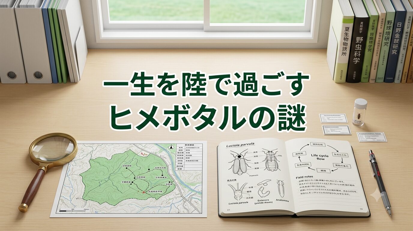 ヒメボタルの詳細なフィールド調査用フラットレイ。