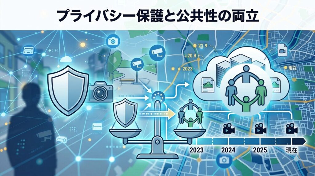 個人識別を行わない画角調整と地域インフラとしての公共性を表すセキュリティイメージ