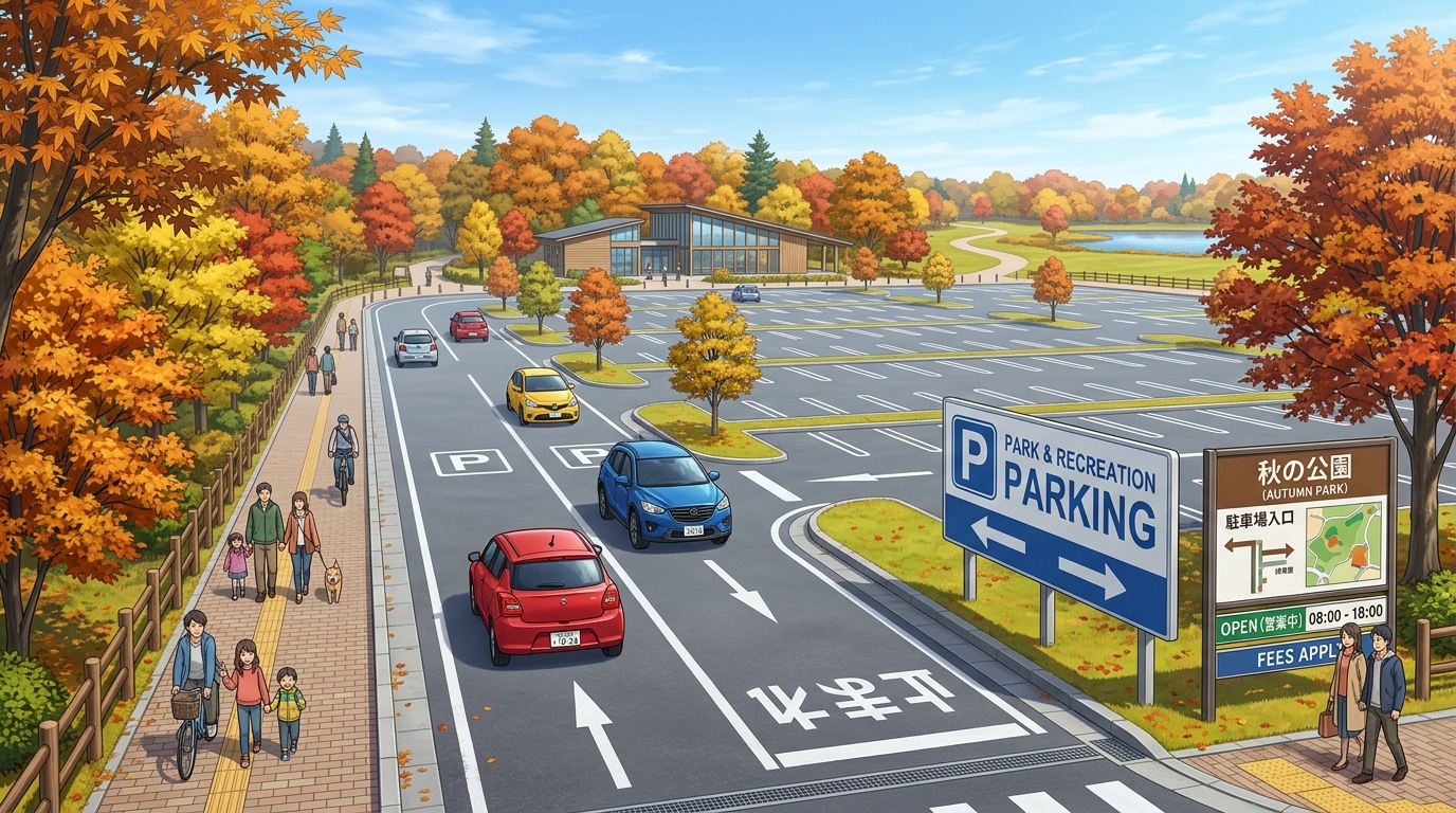 万博記念公園の駐車場とアクセスの案内イラスト