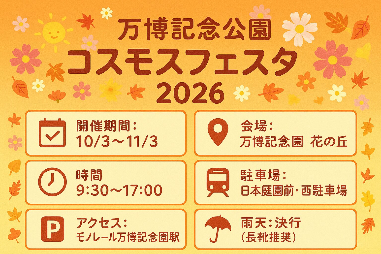 万博記念公園コスモスフェスタ2026の開催概要インフォグラフィック