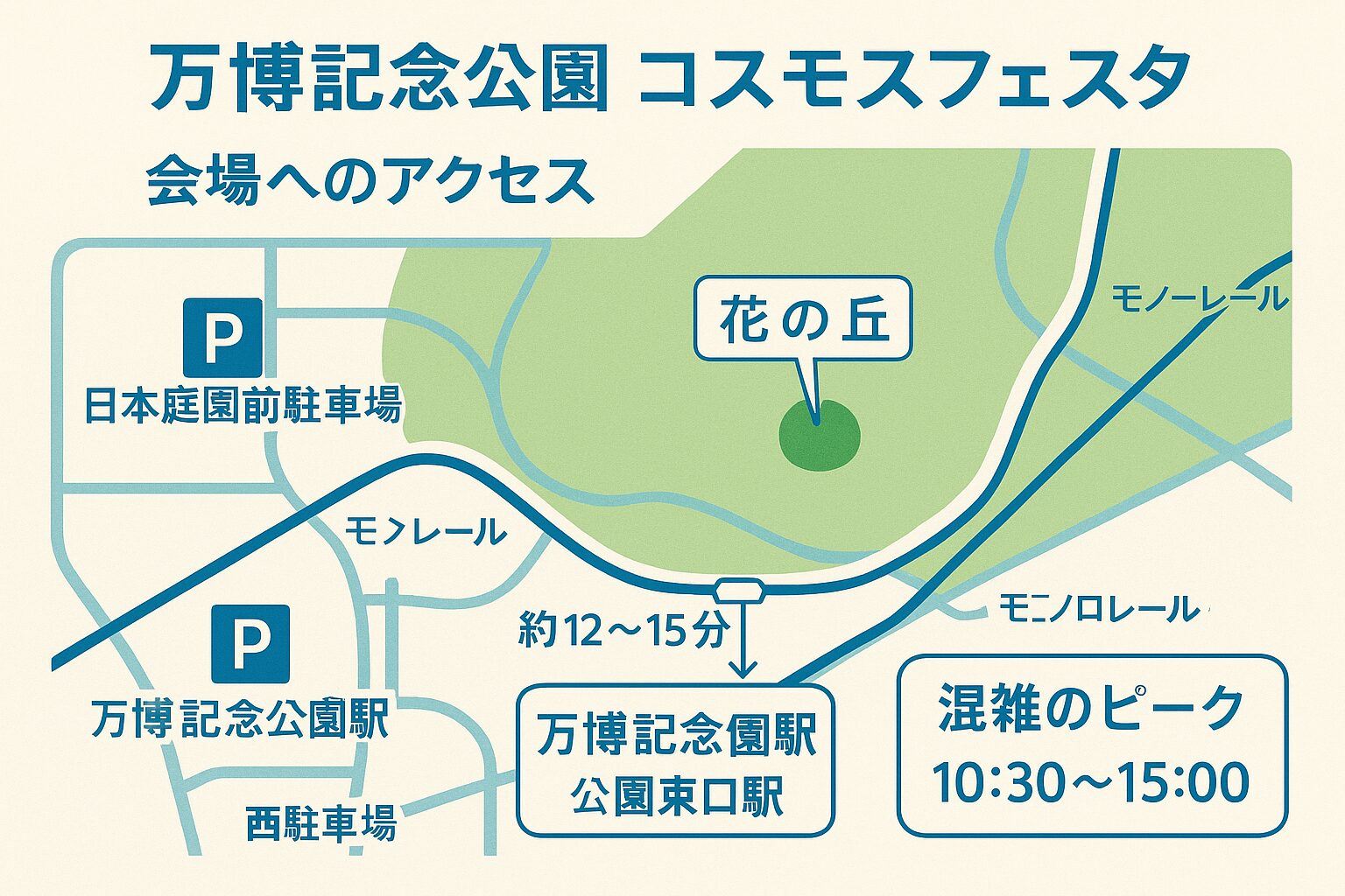 万博記念公園コスモスフェスタへのアクセスと駐車場案内マップ