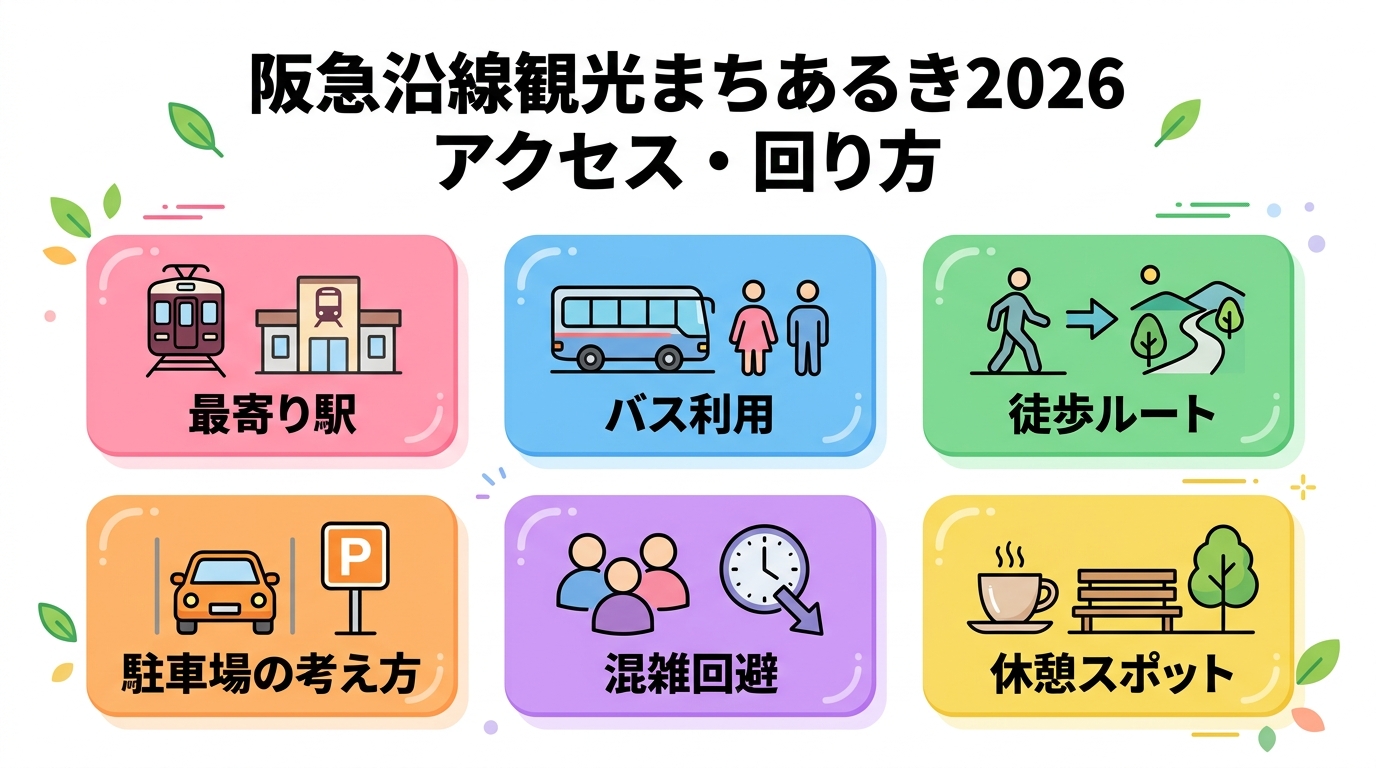 阪急沿線観光まちあるき2026のアクセス情報インフォグラフィック
