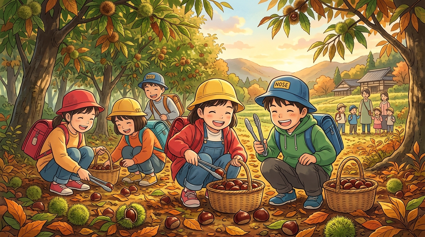 大粒の完熟ぶどうと秋の収穫を楽しむ子供のイラスト